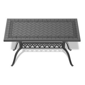 L59.05*W35.43-inch Cast Aluminum Patio Dining Table With Black Frame and Carved Texture on the Tabletop