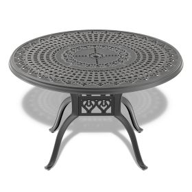 Ø47.24-inch Cast Aluminum Patio Dining Table With Black Frame and Umbrella Hole