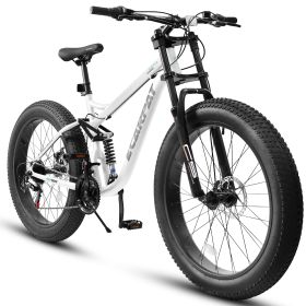 A26309 26 inch Mountain Bike,Full-Suspension 21 Speeds Drivetrain with Disc-Brake MTB Bicycle, 26*4" Fat tire Bike for Men or Women.