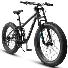 A26309 26 inch Mountain Bike,Full-Suspension 21 Speeds Drivetrain with Disc-Brake MTB Bicycle, 26*4" Fat tire Bike for Men