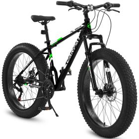 S26109 Elecony 26 Inch Fat Tire Bike Adult/Youth Full Shimano 21 Speed Mountain Bike, Dual Disc Brake, High-Carbon Steel Frame, Front Suspension