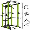 Green Multi-functional Power Cage, Home Adjustable Pullup Squat Rack 1000Lbs Capacity Comprehensive Fitness Barbell Rack Olympic Bar