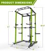 Green Multi-functional Power Cage, Home Adjustable Pullup Squat Rack 1000Lbs Capacity Comprehensive Fitness Barbell Rack Olympic Bar