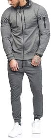 Men's 2 Pieces Tracksuits Running Jogging Athletic Casual Outfits Suit Solid Full Zip Sports Hooded Pants Sweatsuits (Color: grey1, size: XL)