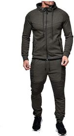 Men's 2 Pieces Tracksuits Running Jogging Athletic Casual Outfits Suit Solid Full Zip Sports Hooded Pants Sweatsuits (Color: grey, size: M)