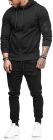 Men's 2 Pieces Tracksuits Running Jogging Athletic Casual Outfits Suit Solid Full Zip Sports Hooded Pants Sweatsuits (Color: black1, size: M)