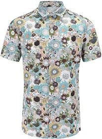 Men's Hawaiian Floral Short Sleeve Shirt Casual Flower Button Down Slim Fit Shirts (Color: Blue, size: XL)