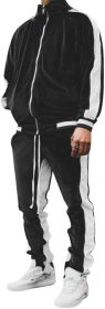 Men's 2 Pieces Full Zip Tracksuits Golden Velvet Thickening Sport Suits Casual Outfits Jacket & Pants Fitness Tracksuit Sets (Color: BLACK, size: XL)