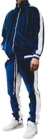 Men's 2 Pieces Full Zip Tracksuits Golden Velvet Thickening Sport Suits Casual Outfits Jacket & Pants Fitness Tracksuit Sets (Color: Navy, size: XL)