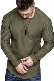 Men' s Long Sleeve Casual Shirts Solid Color Casual Top Stitching Stylish Dress Round Neck Slim Fit Male Shirts (Color: Green, size: 3XL)