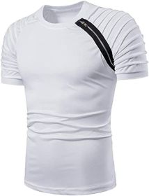 Men's Casual Shirt Short Sleeve Crewneck T Shirt Athletic Running Sport Gym Mens T Shirts (Color: White, size: L)