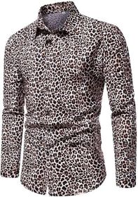 Snakeskin Long Sleeve Shirts Men's Casual Print Disco Button Down Shirt (Color: 5, size: XS)