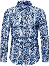 Snakeskin Long Sleeve Shirts Men's Casual Print Disco Button Down Shirt (Color: 6, size: XS)