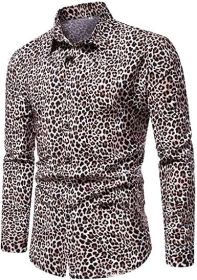 Snakeskin Long Sleeve Shirts Men's Casual Print Disco Button Down Shirt (Color: 5, size: S)