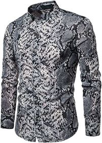 Snakeskin Long Sleeve Shirts Men's Casual Print Disco Button Down Shirt (Color: 1, size: XS)