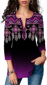 Womens V Neck Chiffon Blouses Casual Balloon Sleeve Floral Print Shirts Tops (Color: Purple-L)