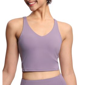 Womens' Sports Bra Longline Wirefree Padded with Medium Support (Color: Purple, size: S)