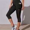 High Waist Yoga Capri Pants, Tummy Control Sports Legging Capri For Women With Out Pockets And Mesh Design