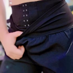 Solid Color High Waist Yoga Fitness Cropped Pants, Breasted Waist Straps Sports Jogging Pants, Women's Activewear (Color: BLACK, size: XXL(14))