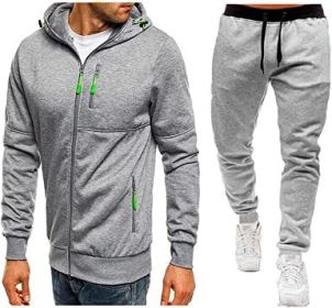 Mens 2 Piece Tracksuit Zipper Cardigan Hoodie Pants Sport Suit Running Jogging Athletic Casual Tracksuit Set (Color: light grey3, size: M)