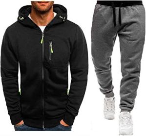 Mens 2 Piece Tracksuit Zipper Cardigan Hoodie Pants Sport Suit Running Jogging Athletic Casual Tracksuit Set (Color: black2, size: XL)