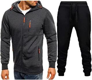 Mens 2 Piece Tracksuit Zipper Cardigan Hoodie Pants Sport Suit Running Jogging Athletic Casual Tracksuit Set (Color: dark grey3, size: XXL)