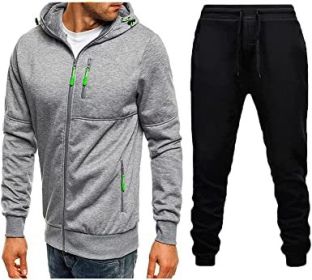 Mens 2 Piece Tracksuit Zipper Cardigan Hoodie Pants Sport Suit Running Jogging Athletic Casual Tracksuit Set (Color: light grey1, size: XXL)