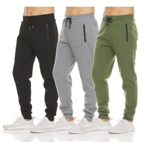 Mens 3 Pack Fleece Active Athletic Workout Jogger Sweatpants (Color: 3pcs black gray green, size: L)