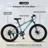 S24109 Elecony 24 Inch Fat Tire Bike Adult/Youth Full Shimano 7 Speeds Mountain Bike, Dual Disc Brake, High-Carbon Steel Frame, Front Suspension