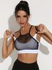 Faux Two Pieces Contrast Mesh Sports Bra, High Stretch Sleeveless Push Up Sexy Yoga Cropped Tank Top, Women's Activewear