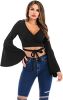 Women's Sexy Tie Up Crop Top Ladies Flared Sleeve Deep V Neck Casual Basic T Shirt