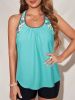 Floral Print Casual Tank Top, Round Neck High-Stretch Beachwear Top, Women's Swimwear & Clothing